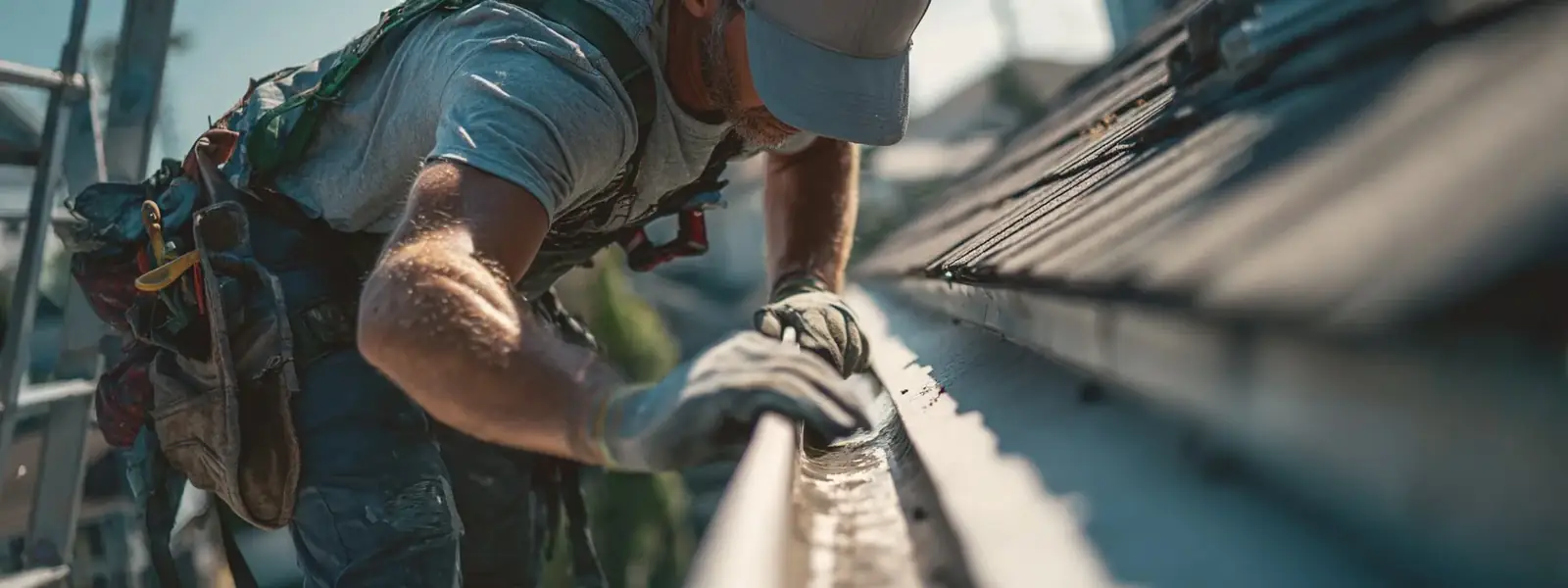 Seamless aluminum gutter installation on residential home in Woodstock, GA