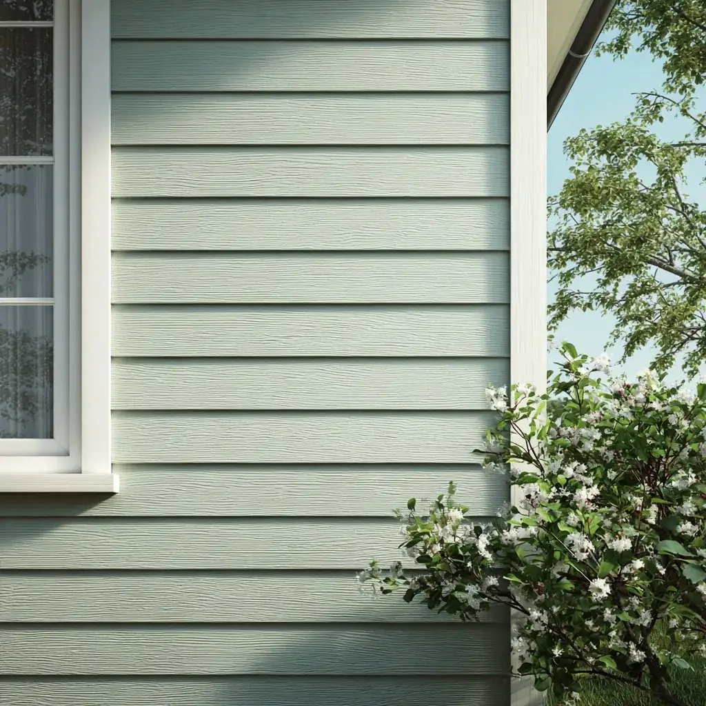 Premium horizontal lap siding with wood grain finish in sage green