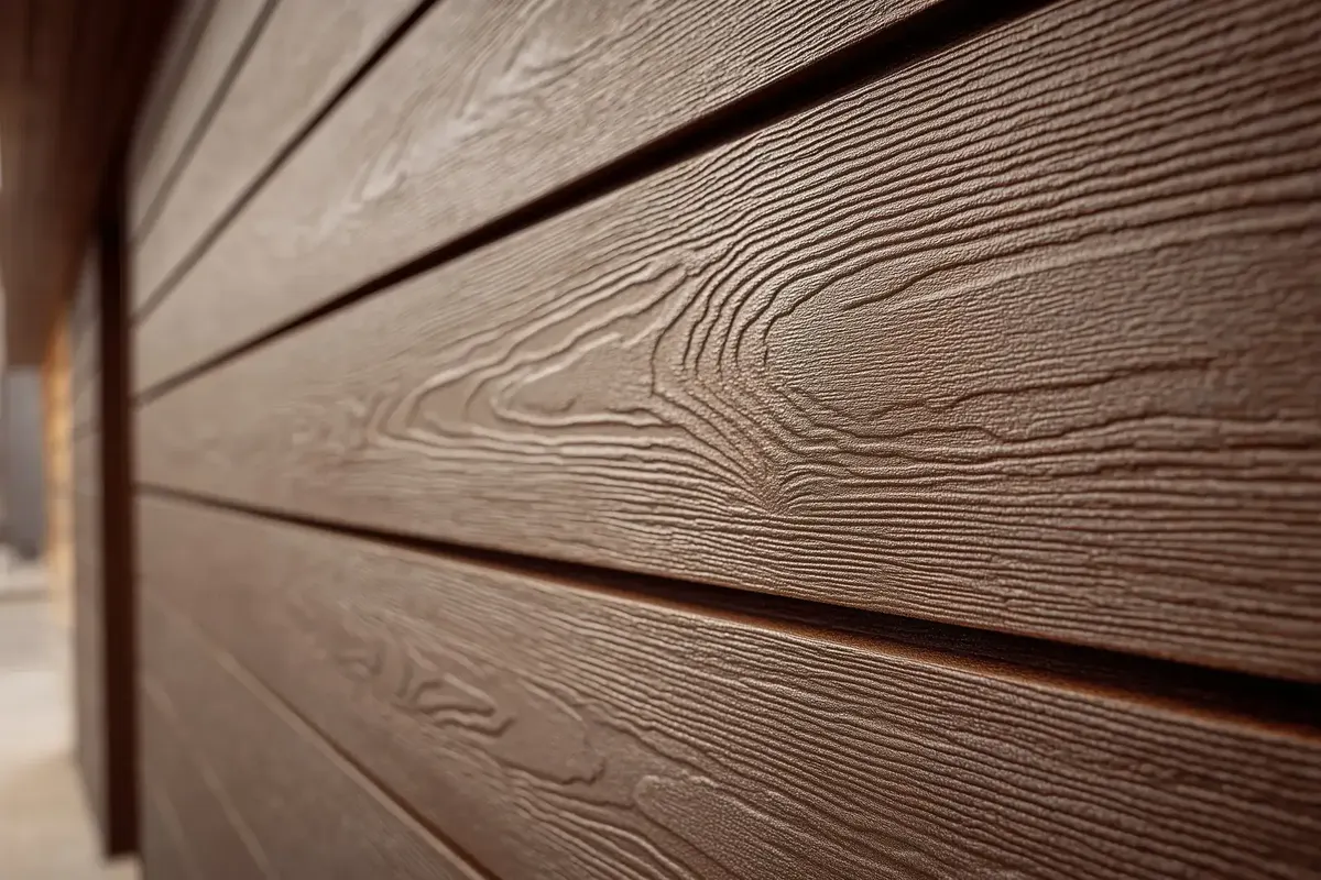Fiber cement lap siding close-up showing wood-grain texture